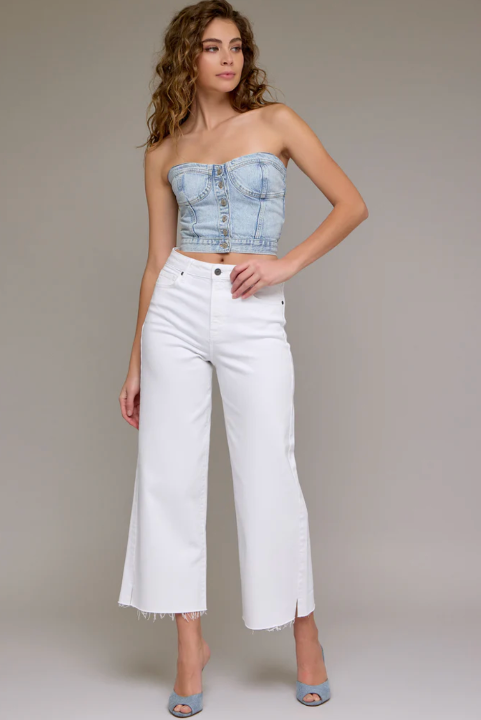 Hidden - Nori White Clean Cropped Wide Leg Jeans