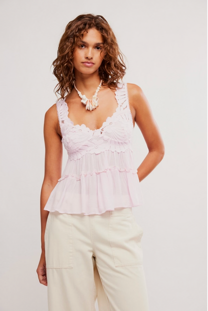 Free People - Petal Party Lace Tiered Shapeless Cami - Pink Destiny