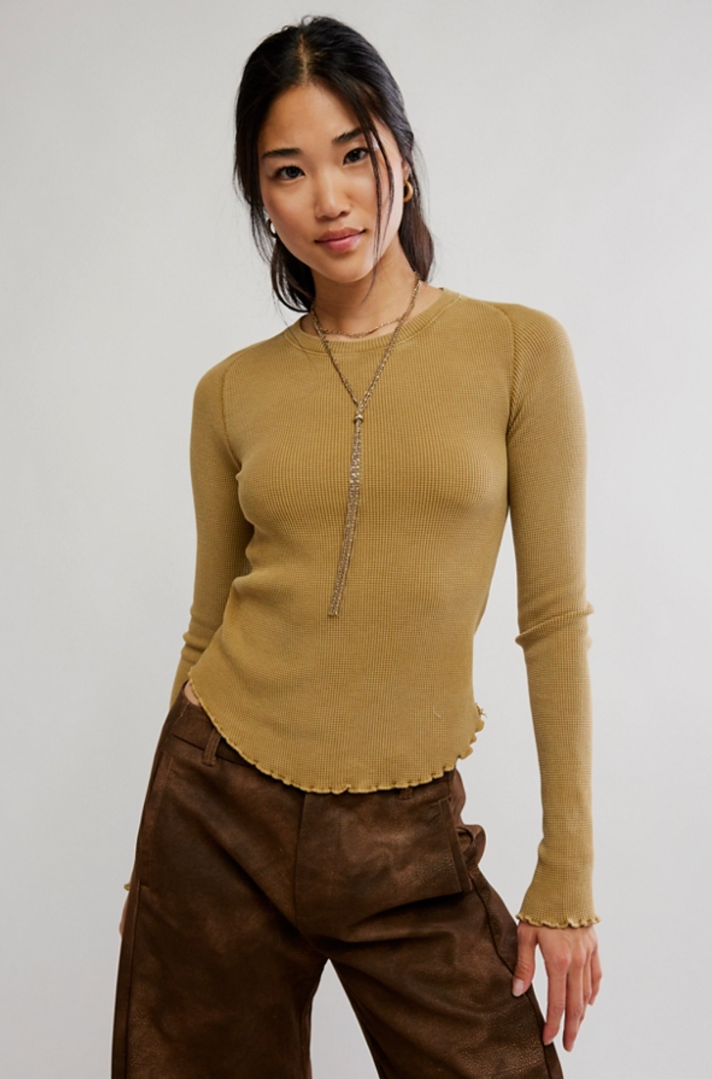 Free People - Easy Does It Long Sleeve Tee - Golden Eagle