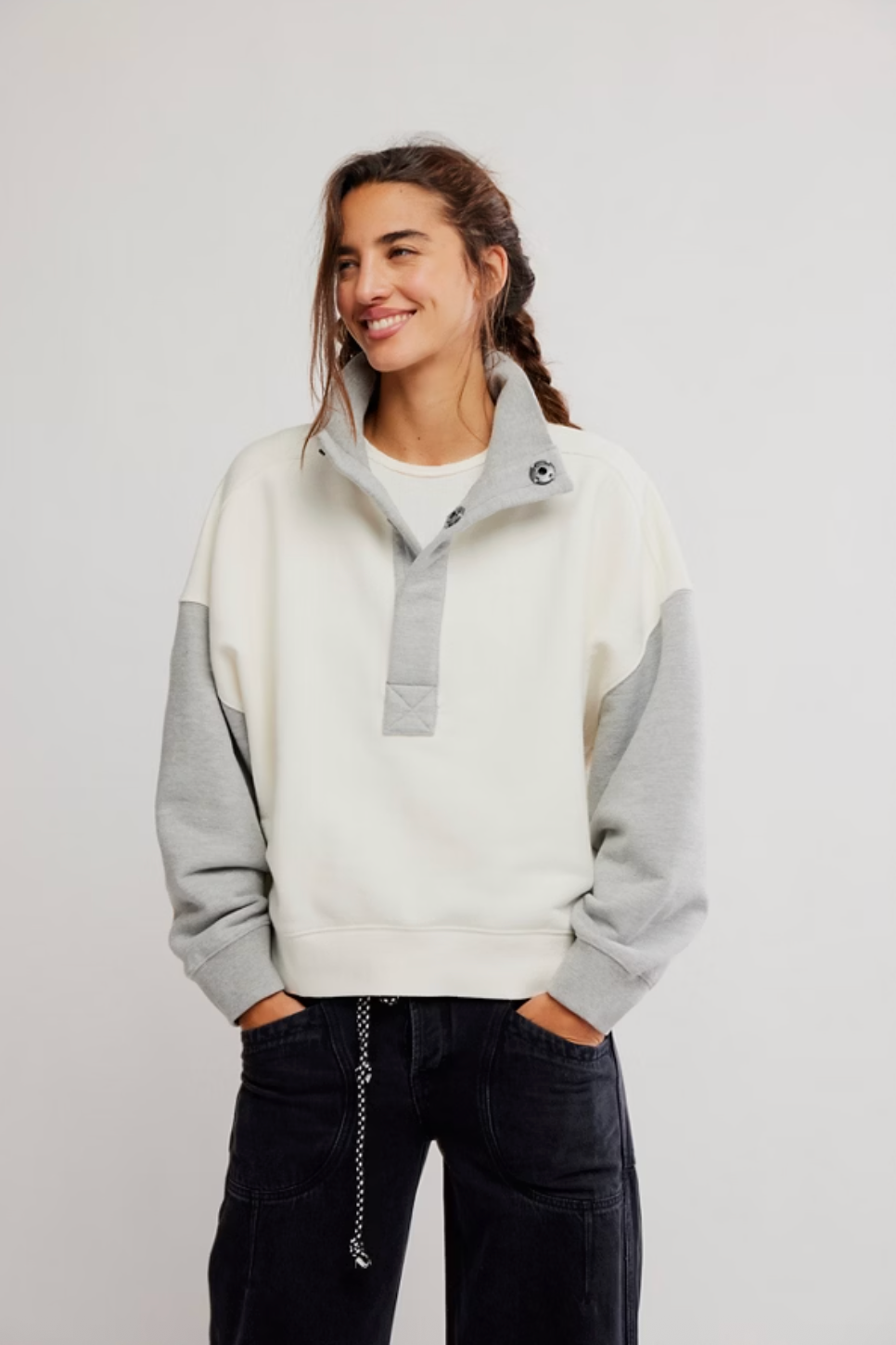 Free People - Timeless Colorblock Pullover - HEATHER GREY COMBO