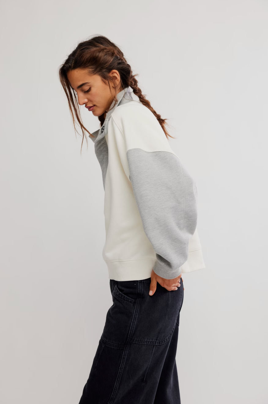 Free People - Timeless Colorblock Pullover - HEATHER GREY COMBO