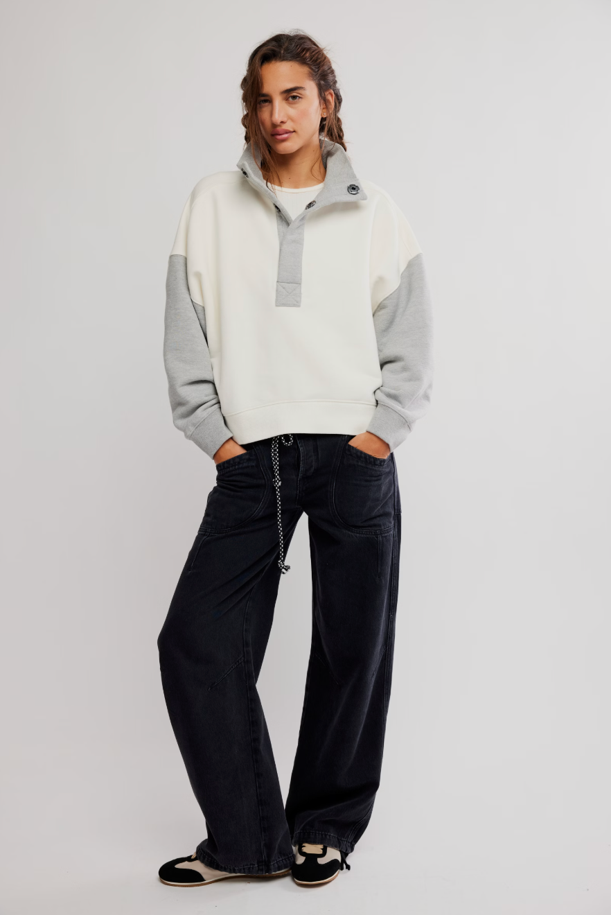 Free People - Timeless Colorblock Pullover - HEATHER GREY COMBO