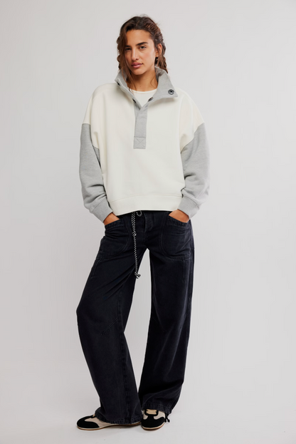 Free People - Timeless Colorblock Pullover - HEATHER GREY COMBO