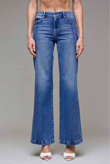 Hidden - Happi - Pintuck Mid Rise Flare Jeans