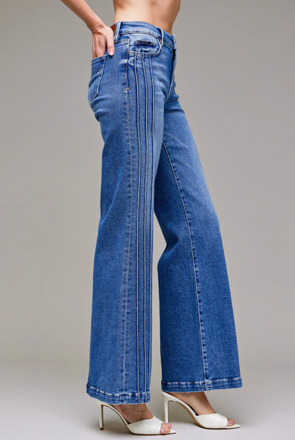 Hidden - Happi - Pintuck Mid Rise Flare Jeans