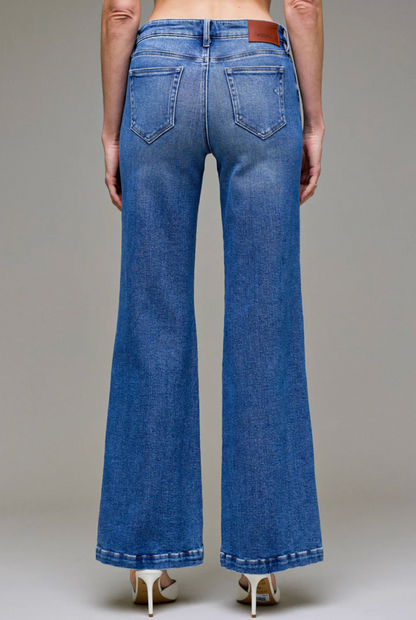 Hidden - Happi - Pintuck Mid Rise Flare Jeans