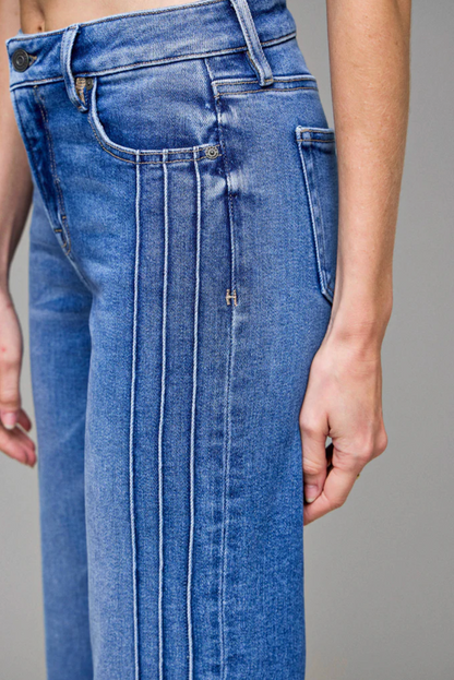 Hidden - Happi - Pintuck Mid Rise Flare Jeans