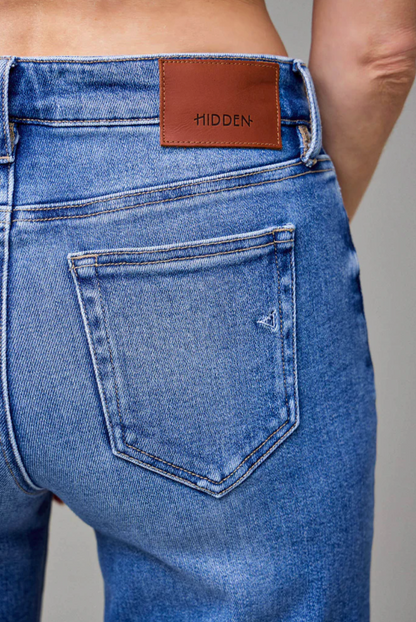 Hidden - Happi - Pintuck Mid Rise Flare Jeans