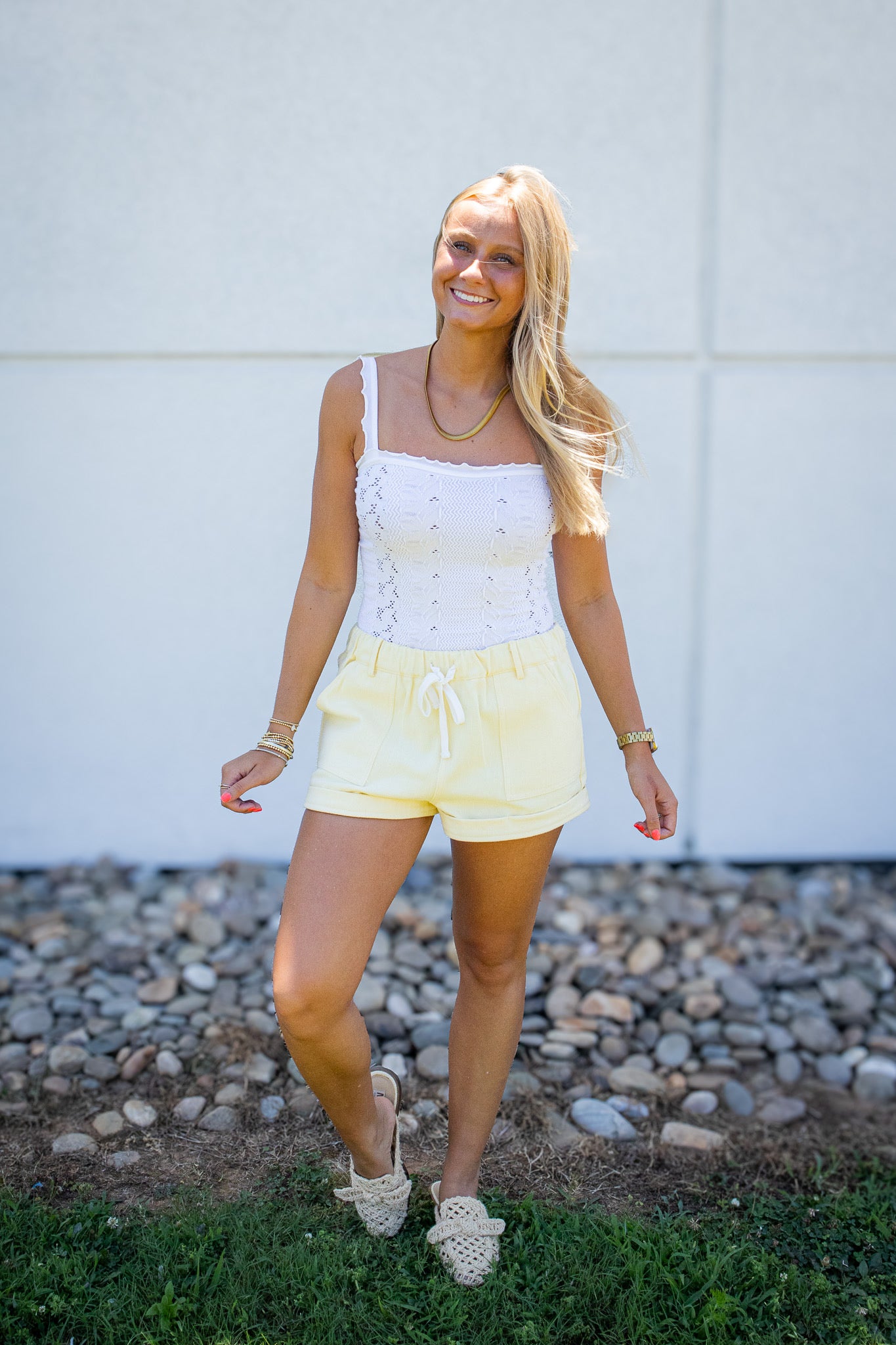 Sunny Butter Yellow Cotton Pull On Shorts