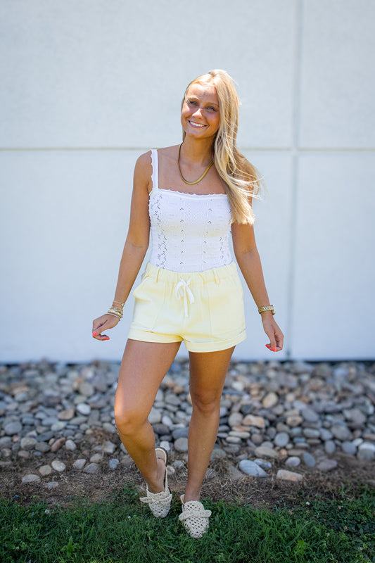 Sunny Butter Yellow Cotton Pull On Shorts