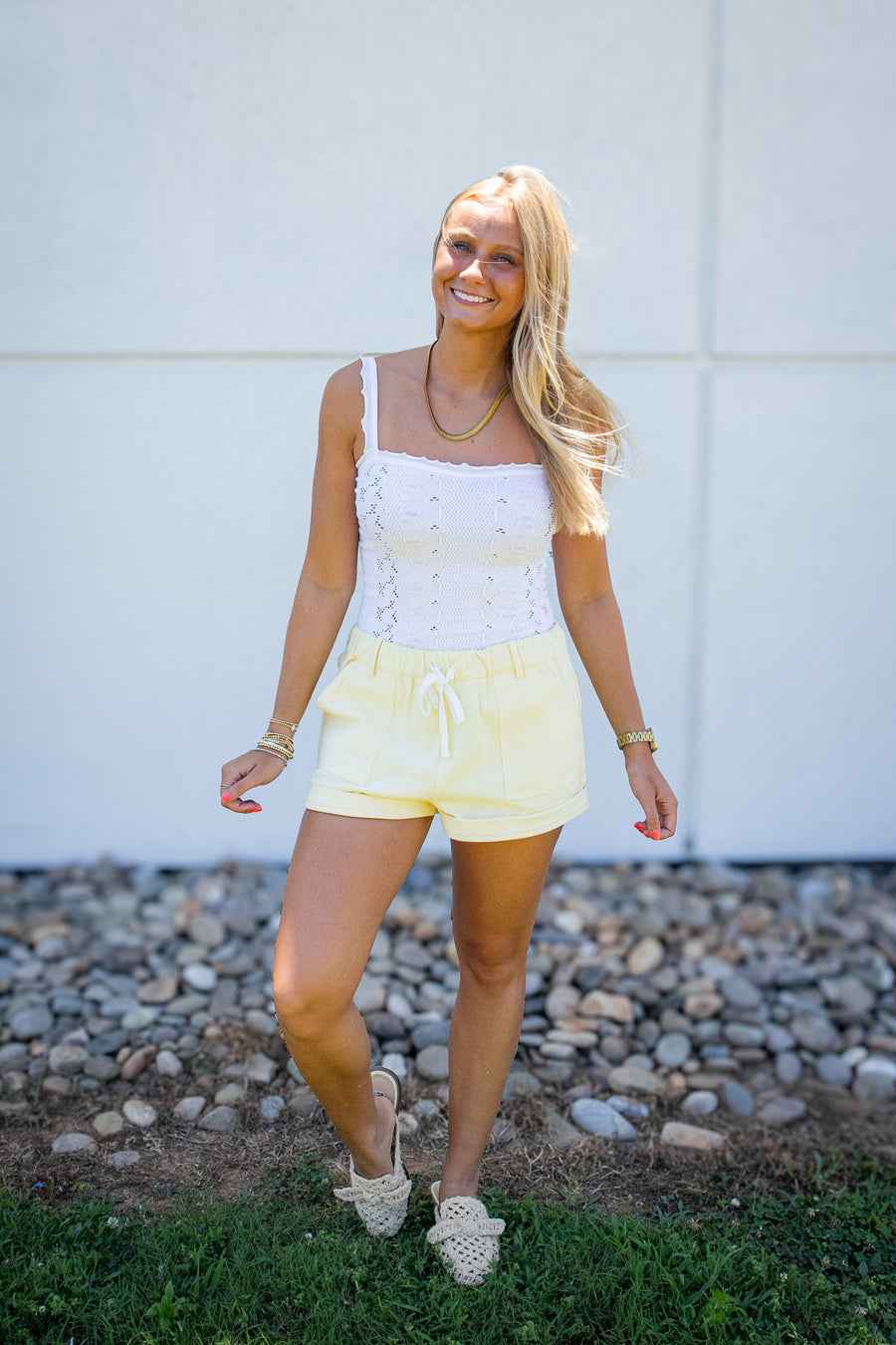 Sunny Butter Yellow Cotton Pull On Shorts