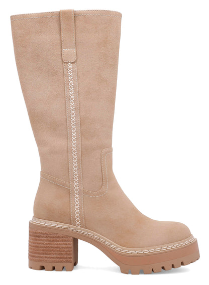 MIA Teirson Tall Boot in Sand: Elevated Embroidered Lug Sole Boot