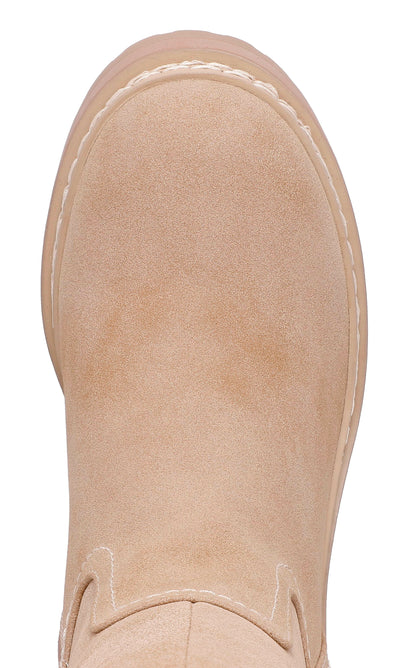 MIA Teirson Tall Boot in Sand: Elevated Embroidered Lug Sole Boot