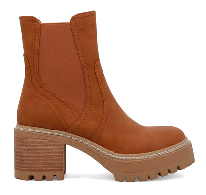 MIA Torren Cognac Platform Boots - Chunky Lug Sole Chelsea Boot