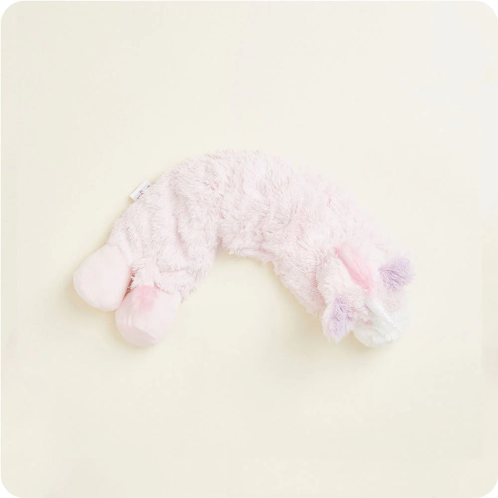 Warmies® plush unicorn wrap infused with calming French lavender, designed to be heated or chilled for soothing comfort, relaxation, and cozy relief for the neck and shoulders.