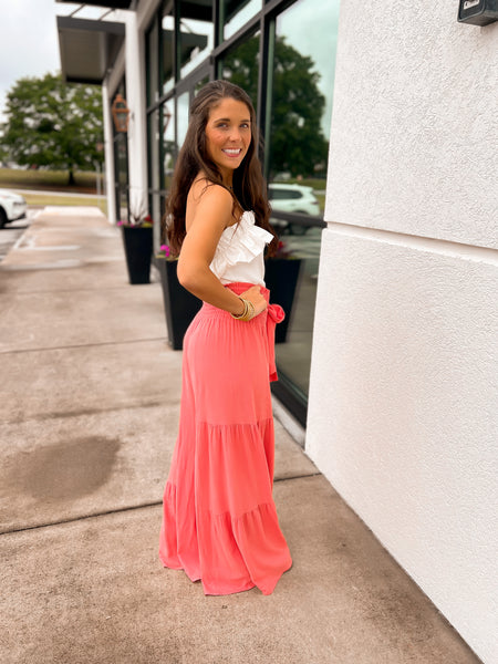 Boho Tiered Wide Leg Pant - CORAL