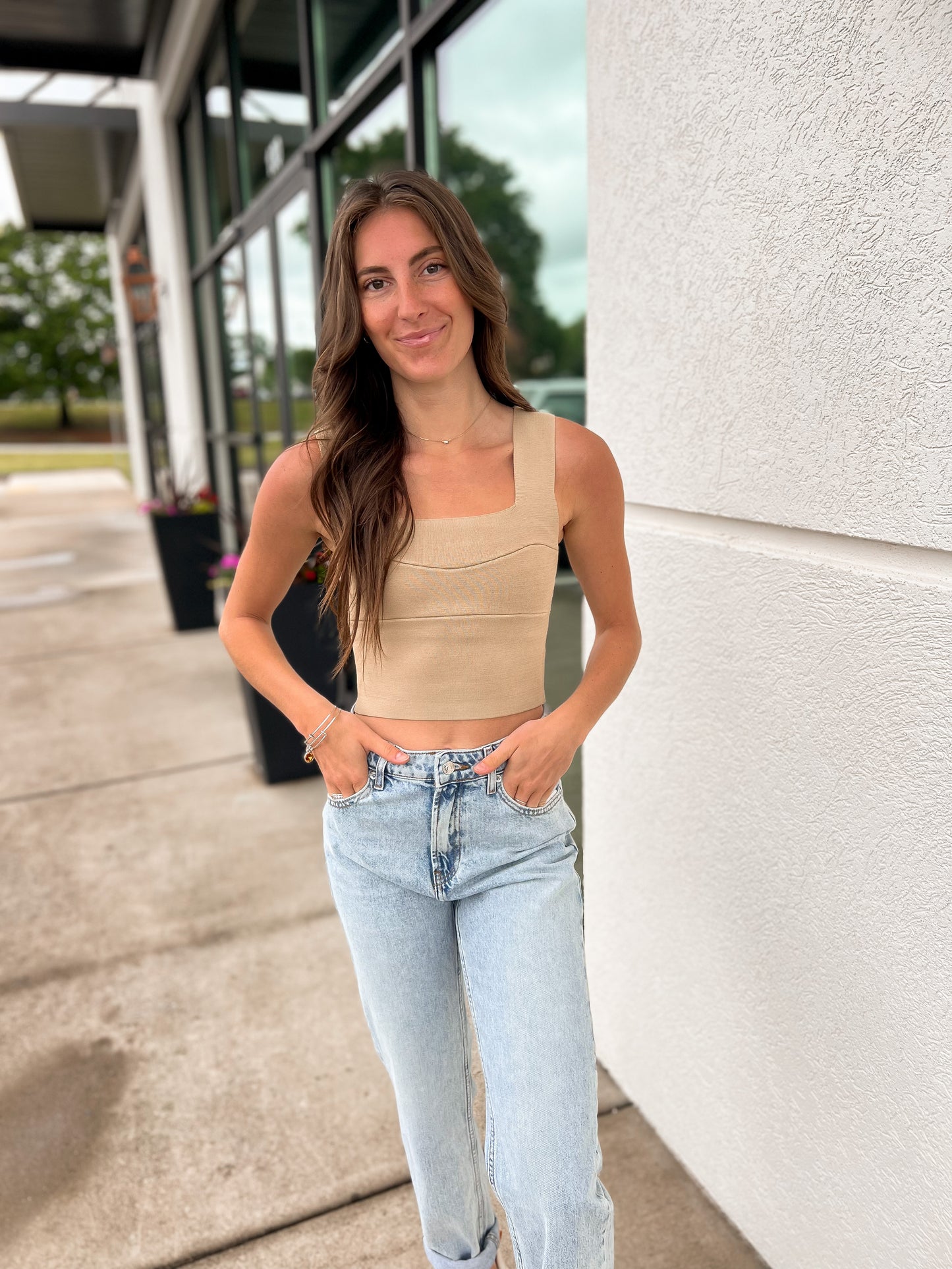 Wide Strap Sweater Knit Brami Top - TAN