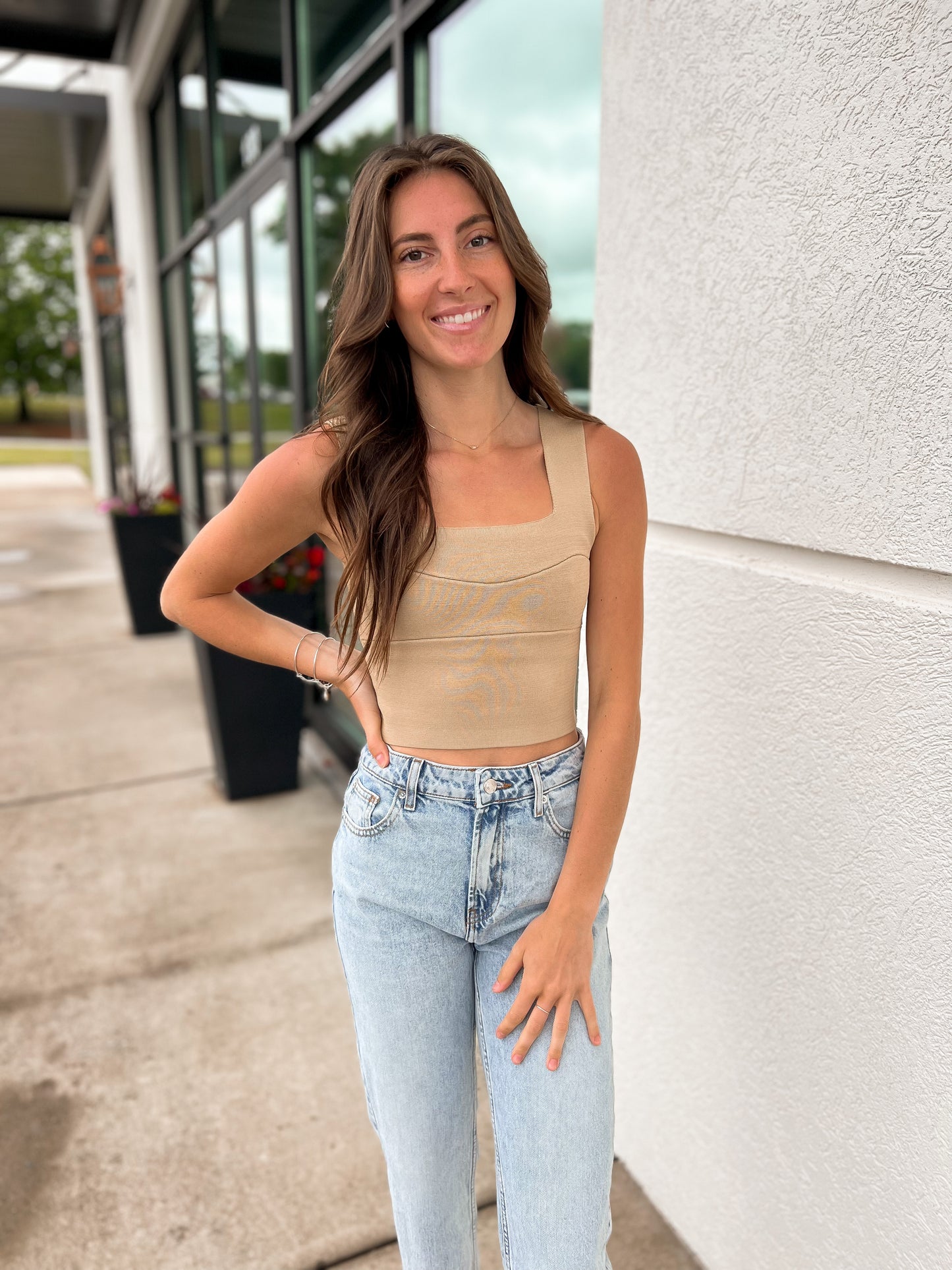 Wide Strap Sweater Knit Brami Top - TAN