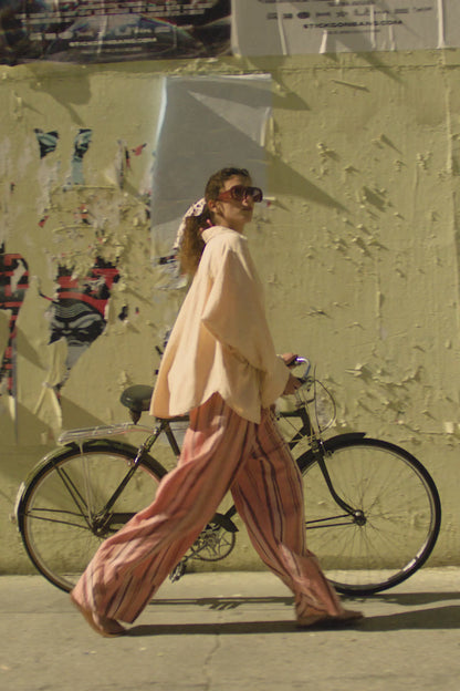 Free People - Day's End Linen Striped Pull-On Pants - SOFT CORAL COMBO