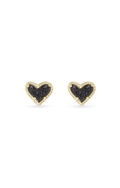 Kendra Scott - Ari Heart Gold Stud Earrings- BLACK DRUSY