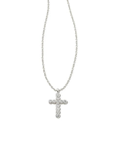 Kendra Scott- Cross SILVER Pendant Necklace - White Crystal