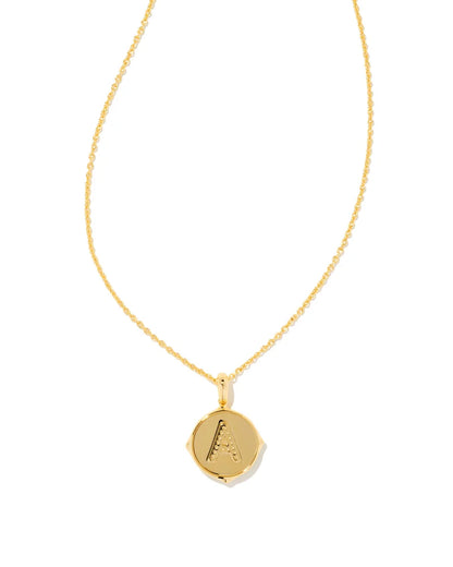Kendra Scott- Letter Gold Disc Reversible Pendant Necklace in Iridescent Abalone