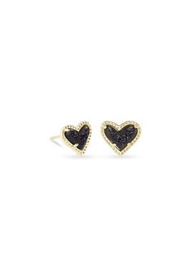 Kendra Scott - Ari Heart Gold Stud Earrings- BLACK DRUSY