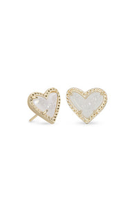 Kendra Scott - Ari Heart Gold Stud Earrings- Iridescent Drusy