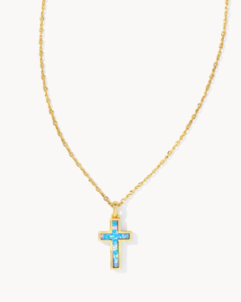 Kendra Scott- Cross Gold Pendant Necklace - Periwinkle Kyocera Opal