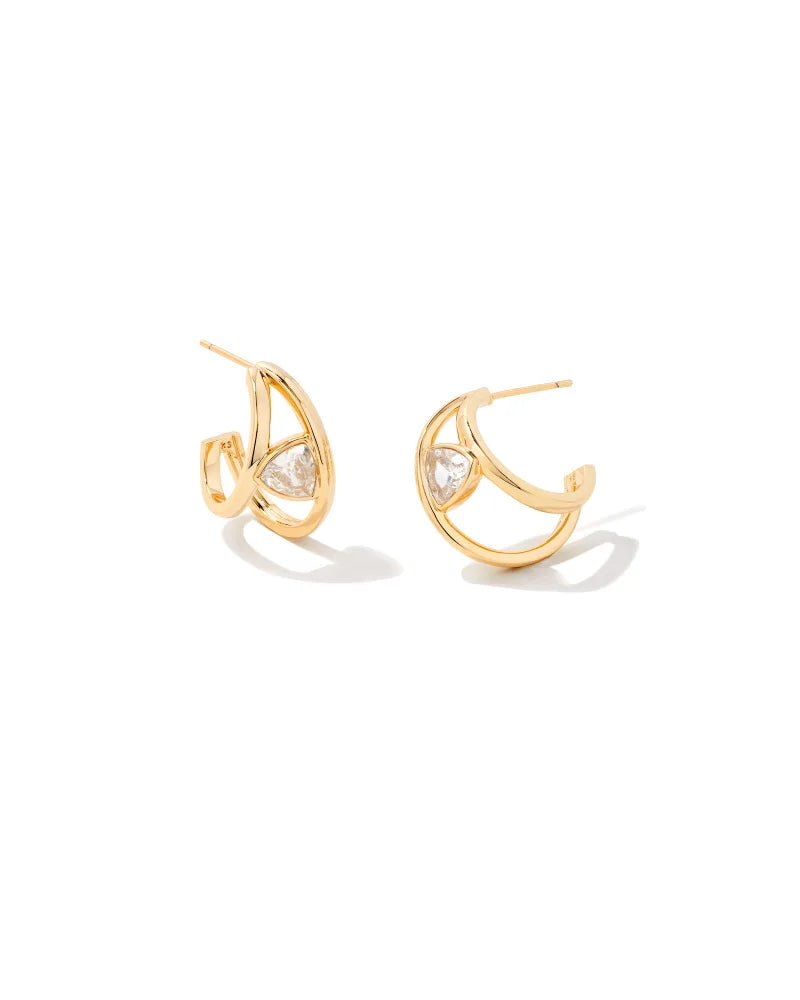 Kendra Scott-Arden Gold Huggie Earrings- White Crystal