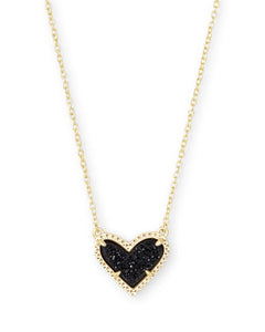 Kendra Scott - Ari Heart Gold Pendant Necklace- BLACK DRUSY