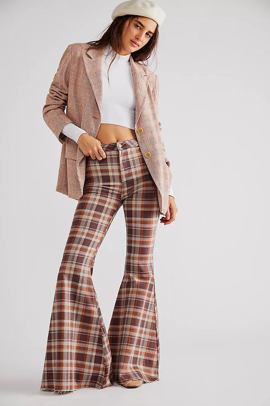 Free People- Just Float On Flares- Dark Chocolate Combo-  PLAID