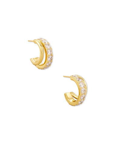 Kendra Scott-Livy Huggie Earrings in White Crystal- GOLD