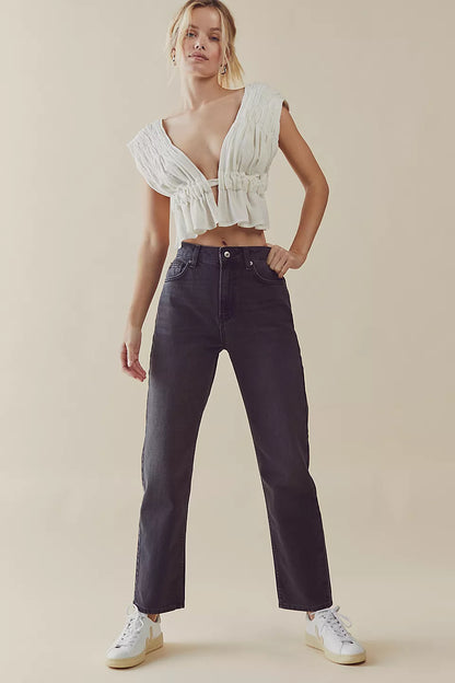 Free People - Pacifica Straight-Leg Jeans - WORN BLACK