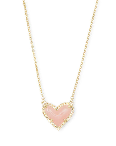 Kendra Scott - Ari Heart Gold Pendant Necklace - ROSE QUARTZ
