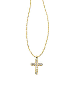 Kendra Scott-Cross GOLD Pendant Necklace - White Crystal
