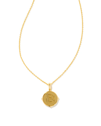 Kendra Scott- Letter Gold Disc Reversible Pendant Necklace in Iridescent Abalone