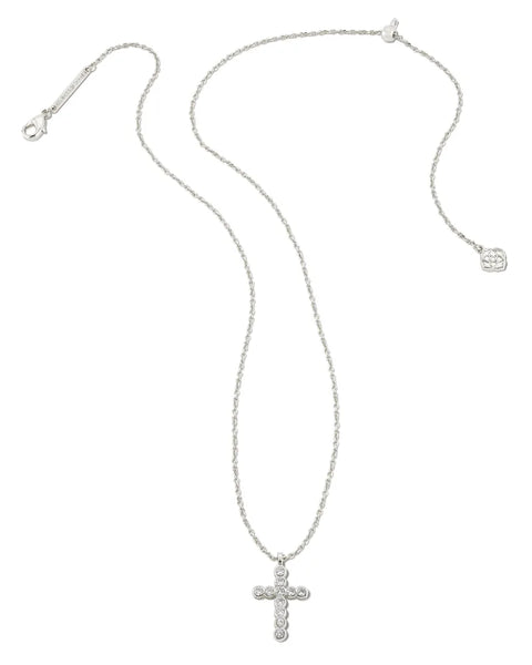 Kendra Scott- Cross SILVER Pendant Necklace - White Crystal