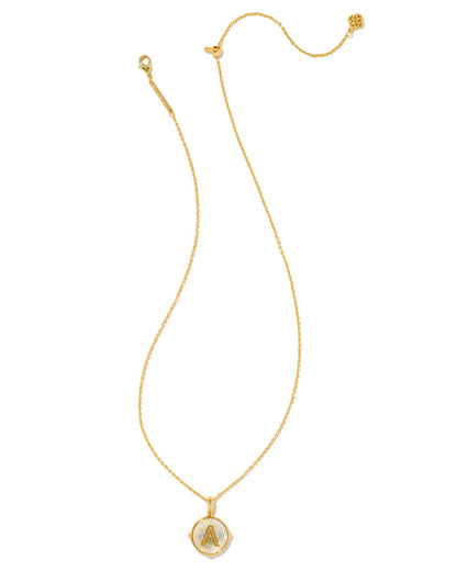 Kendra Scott- Letter Gold Disc Reversible Pendant Necklace in Iridescent Abalone
