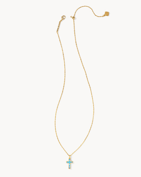 Kendra Scott- Cross Gold Pendant Necklace - Periwinkle Kyocera Opal