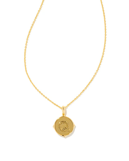 Kendra Scott- Letter Gold Disc Reversible Pendant Necklace in Iridescent Abalone