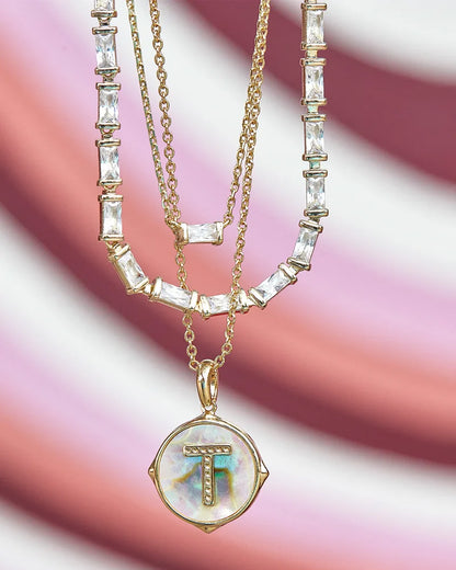 Kendra Scott - Juliette Gold Pendant Necklace-  White Crystal Baguette