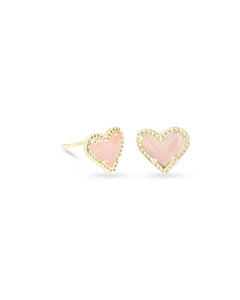 Kendra Scott - Ari Heart Gold Stud Earrings - Rose Quartz