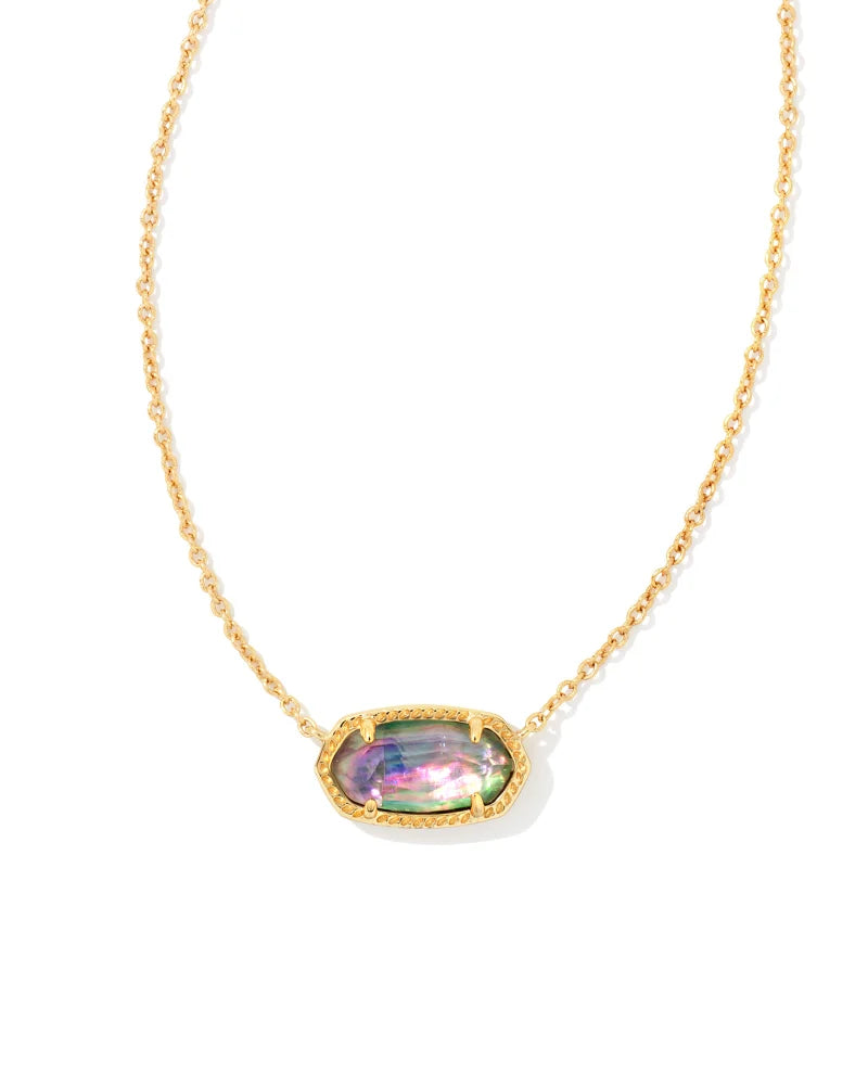 Kendra Scott Elisa Gold Pendant Necklace featuring an iridescent lilac abalone stone in a signature gold-framed setting.