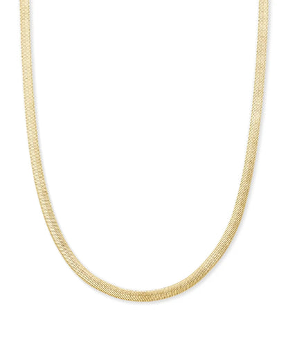 Kendra Scott Kassie Chain Necklace in Gold featuring a sleek, flat herringbone-style chain with a polished gold finish.