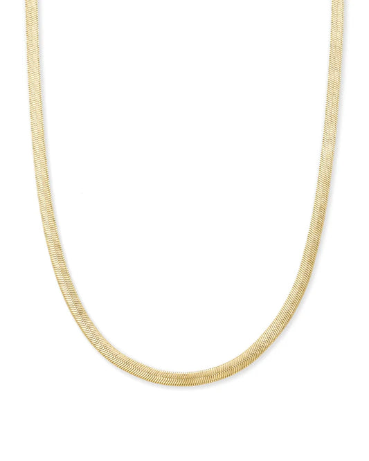 Kendra Scott Kassie Chain Necklace in Gold featuring a sleek, flat herringbone-style chain with a polished gold finish.