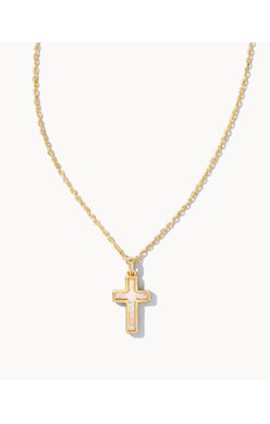 Kendra Scott - Cross Gold Pendant Necklace - WHITE KYOCERA OPAL