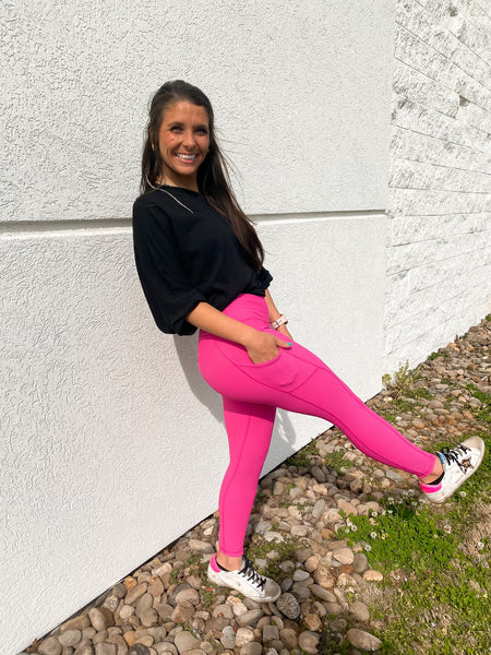 Fanatic Ribbed Leggings With Side Pockets - PINK