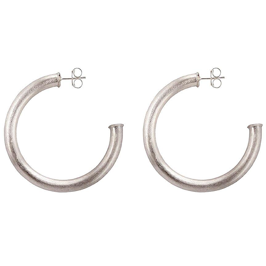 Sheila Fajl Thick Smaller Arlene 2 inch Hoop Earrings in Brushed Silve Sheila Fajl Thick Smaller Arlene 2 inch Hoop Earrings in Brushed Silve