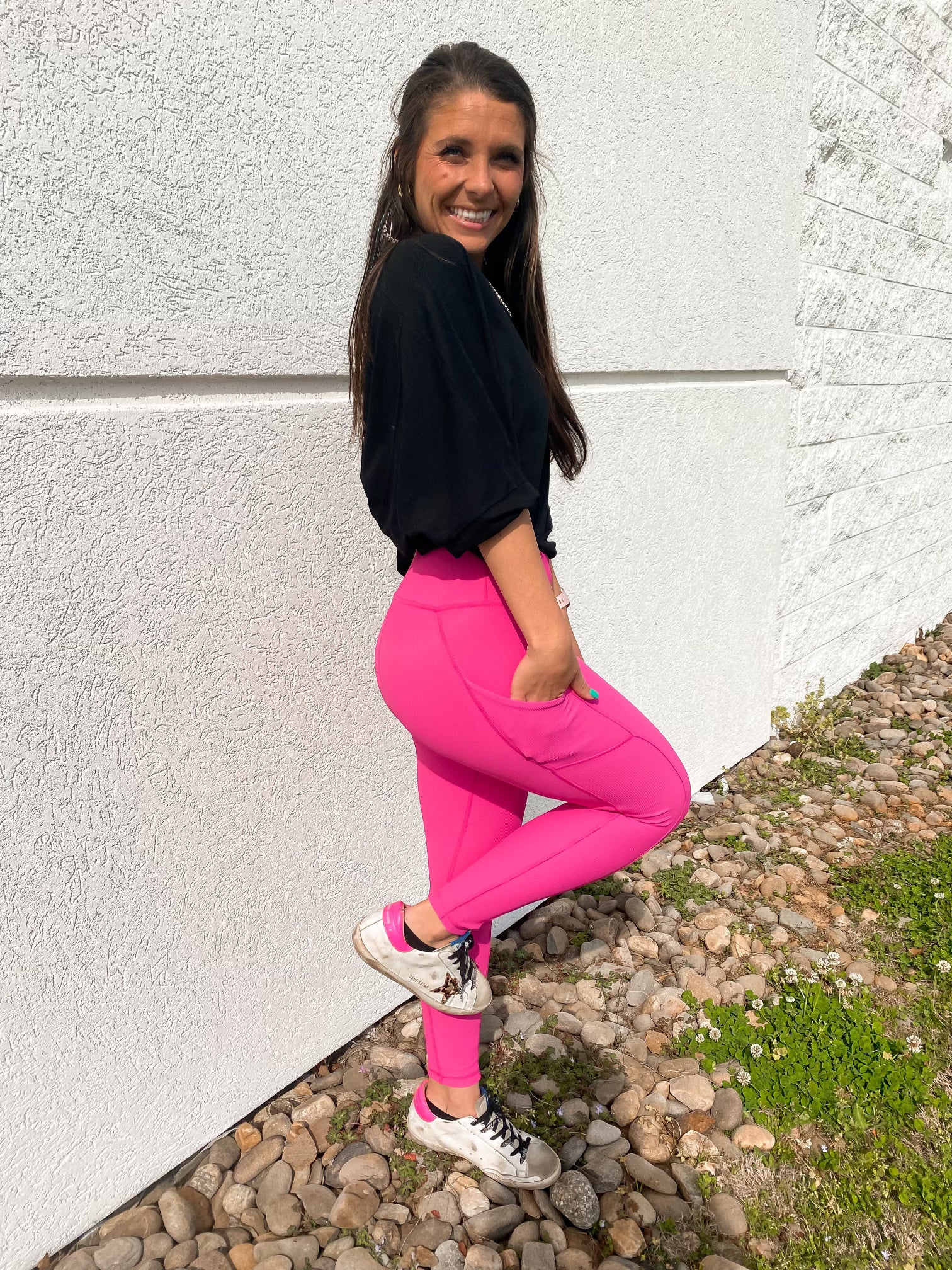 Fanatic Ribbed Leggings With Side Pockets - PINK